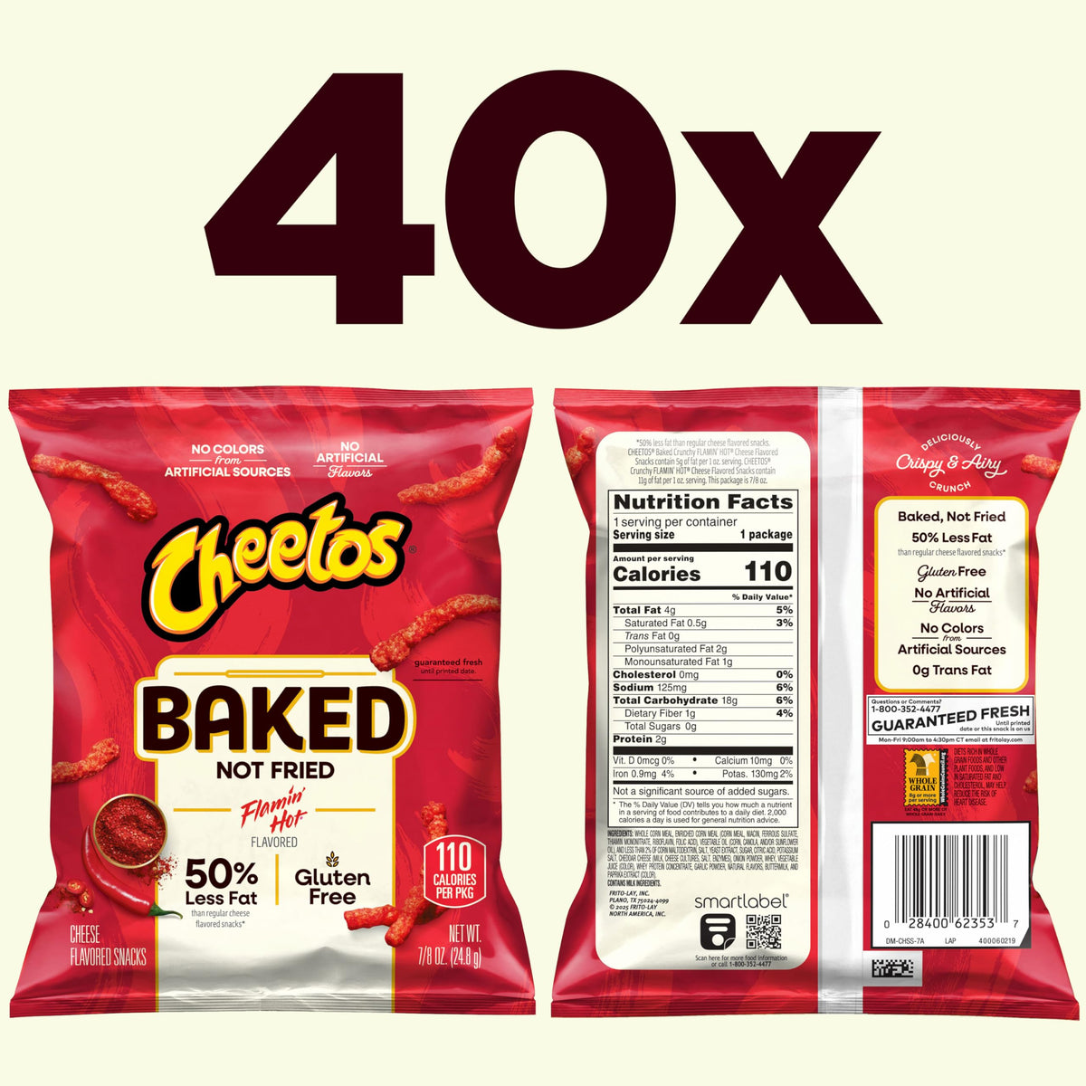 Frito Lay Baked Cheetos Crunchy Flamin Hot 40 pack display