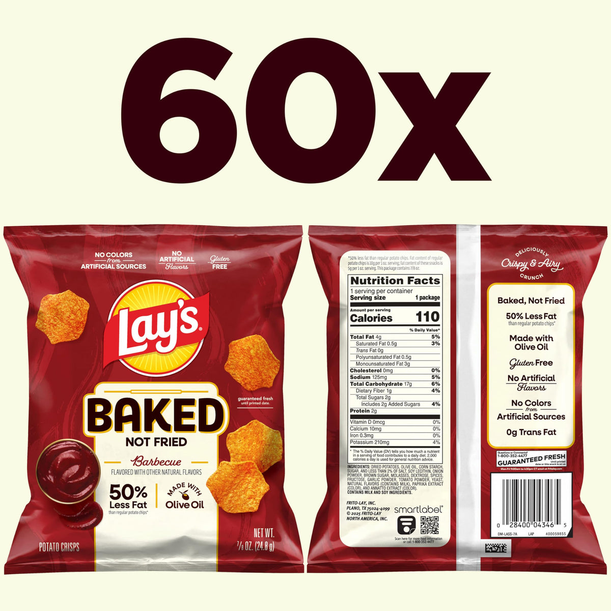 Frito Lay Baked Lay's Barbecue chips close-up, crisp and airy crunch.