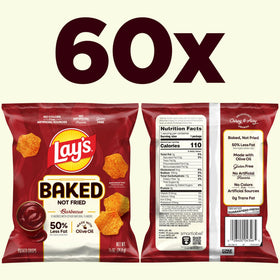 Frito Lay Baked Lay's Barbecue chips close-up, crisp and airy crunch.
