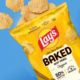 Gluten-free claim visible on packaging beside serving-ready Baked Lay's Original.