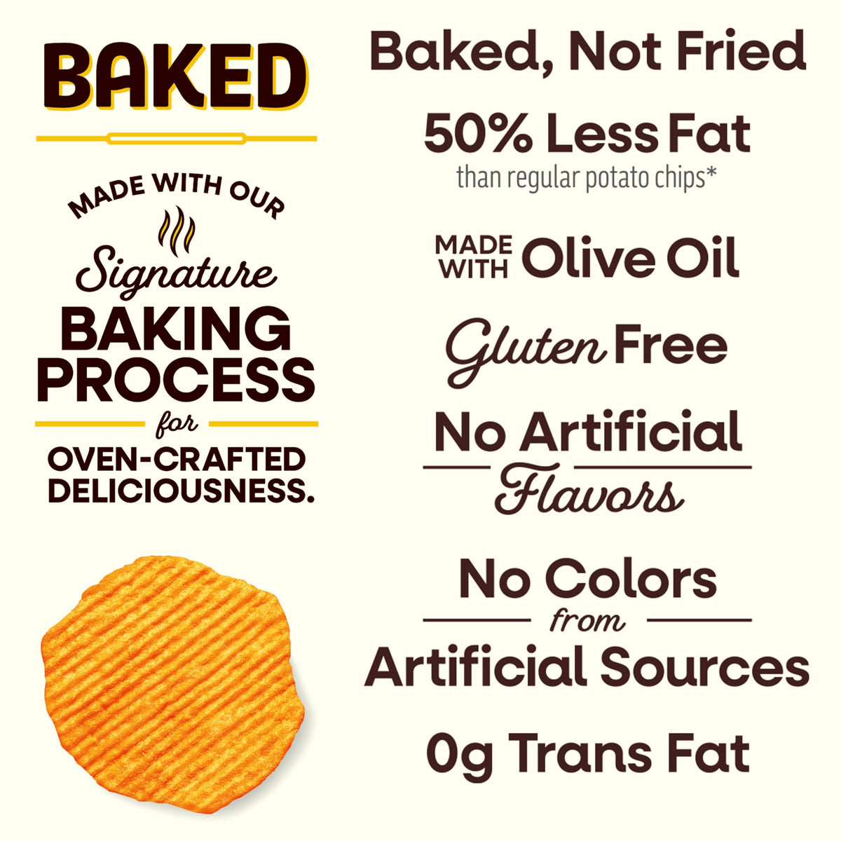 Frito-Lay Baked Ruffles Cheddar & Sour Cream gluten-free packaging suggests a convenient snack option.