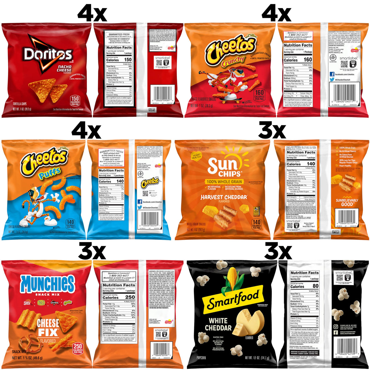Frito Lay Cheesy Mix Variety Pack back view, shows full assortment for quick grab-and-go.