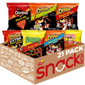 Frito-Lay Flamin’ Hot Mix displays a colorful snack assortment for parties and lunchboxes.