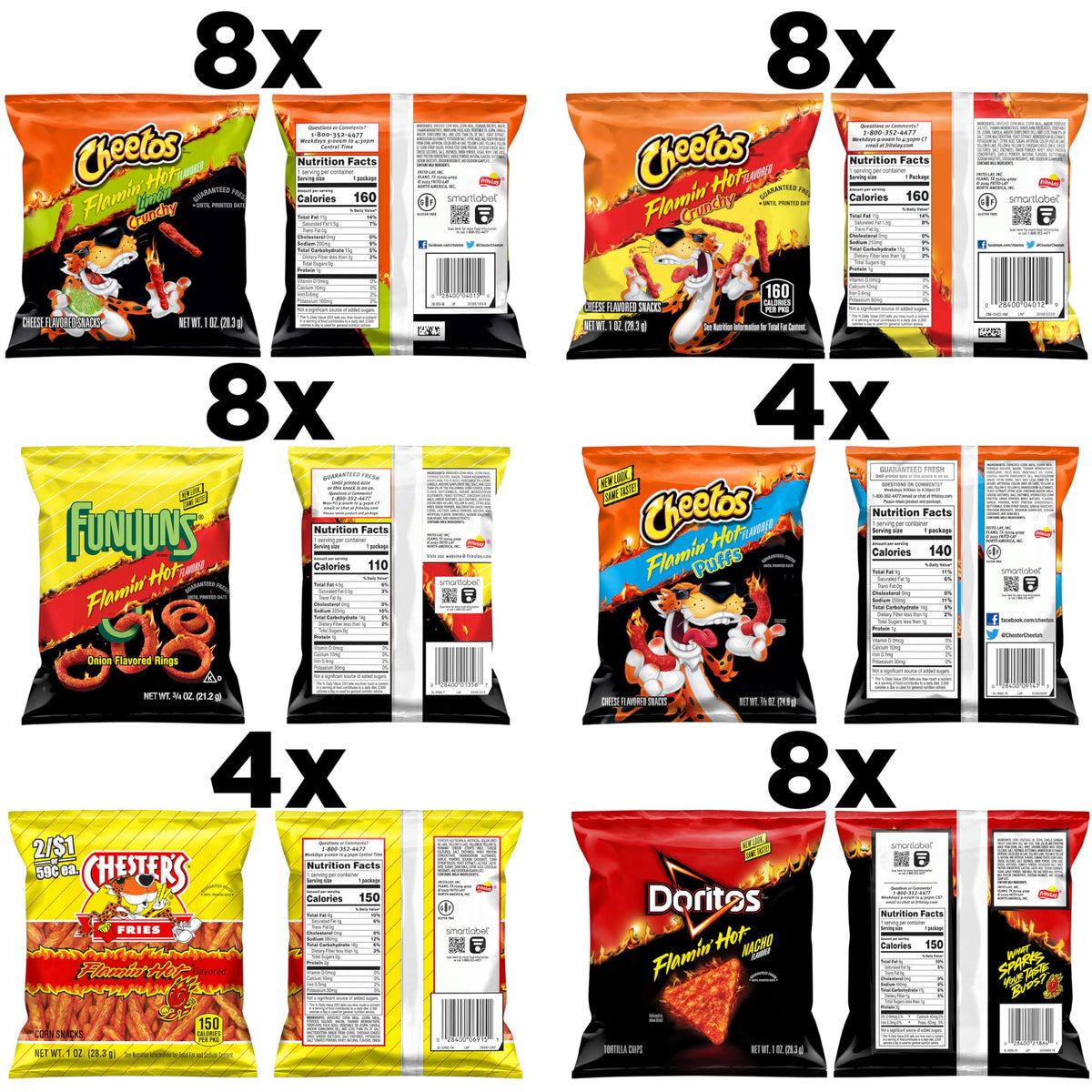 Cheetos Crunchy Flamin' Hot in the mix, bold heat and crisp texture
