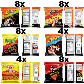 Cheetos Crunchy Flamin' Hot in the mix, bold heat and crisp texture