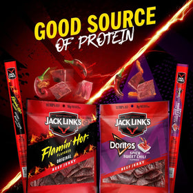Frito Lay Jack Link's Doritos mashup pack shot highlights sweet tangy BBQ flavor for snacking.