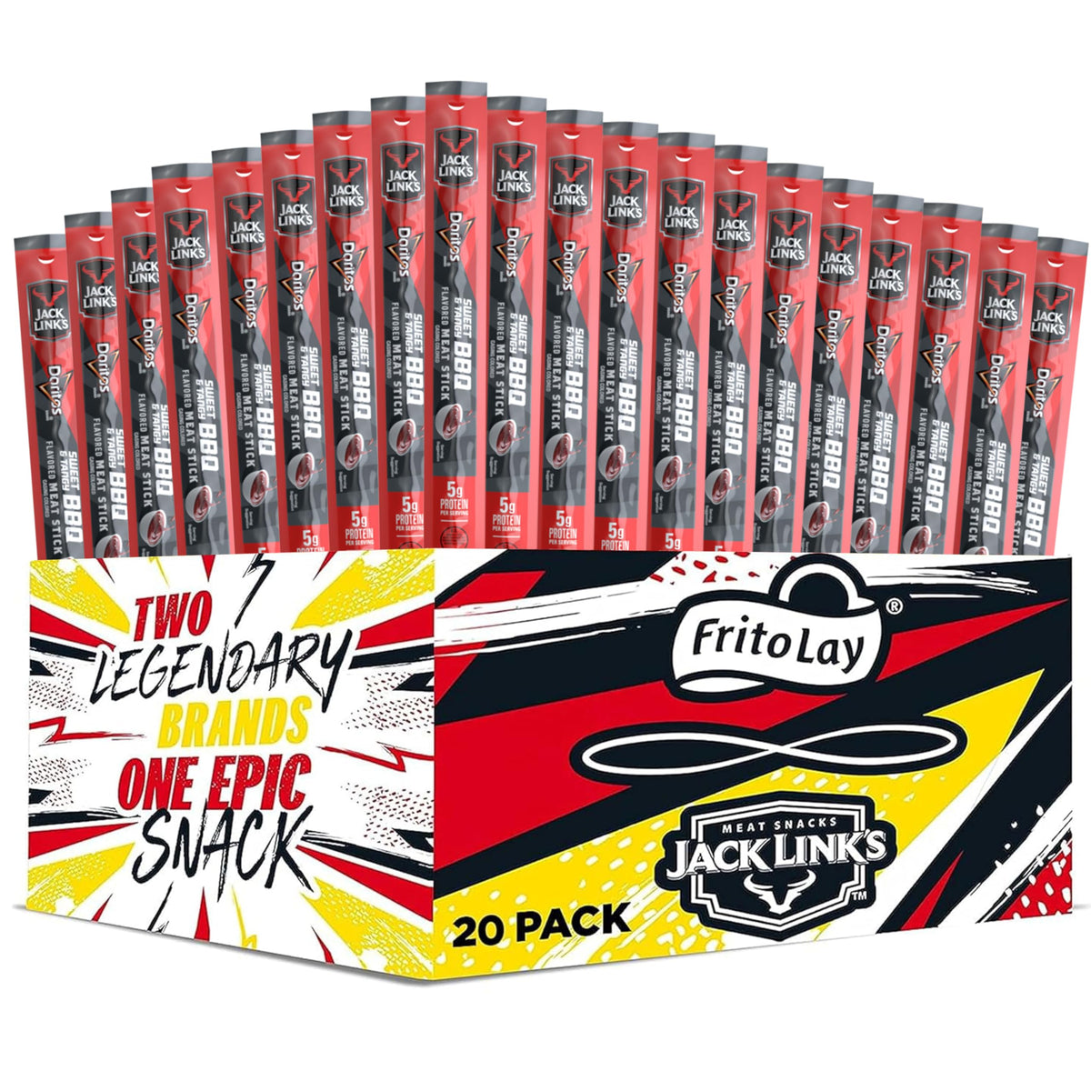 Frito Lay Jack Link's Doritos Sweet Tangy BBQ meat sticks high-protein on the go.