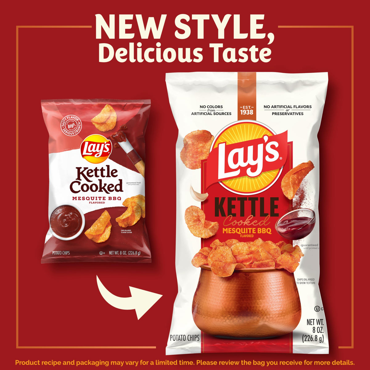 Frito-Lay Lay's Barbecue chips close-up, smoky flavor for snack time.
