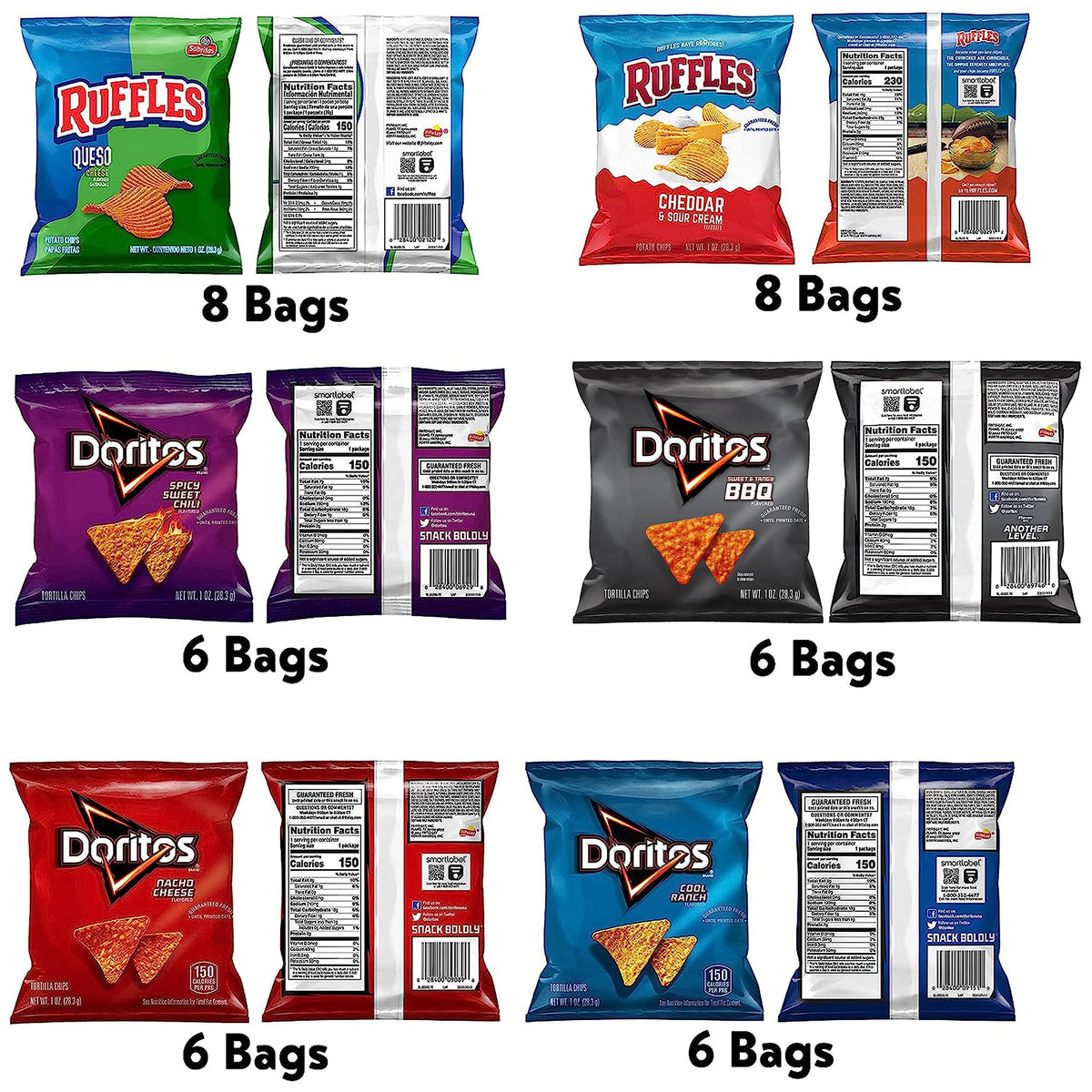 Frito-Lay Ruffles Cheddar & Sour Cream snacks shown in the pack for family snacking.