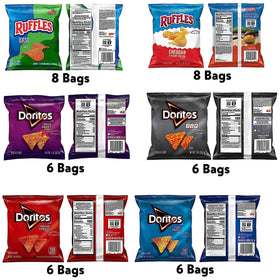 Frito-Lay Ruffles Cheddar & Sour Cream snacks shown in the pack for family snacking.