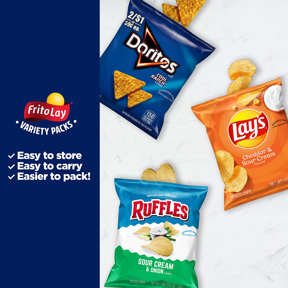 Tangy Favorites variety pack display featuring multiple brands for work and school snacking.