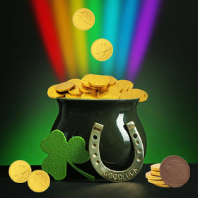 Fruidles St. Patrick's party setup with premium chocolate coins.
