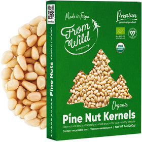 FROM WILD fresh organic pine nuts 7oz packaging highlights purity for pesto and salads.