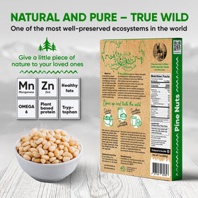 FROM WILD Pine Nuts Siberian harvest closeup emphasizes resinous aroma for gourmet dishes.