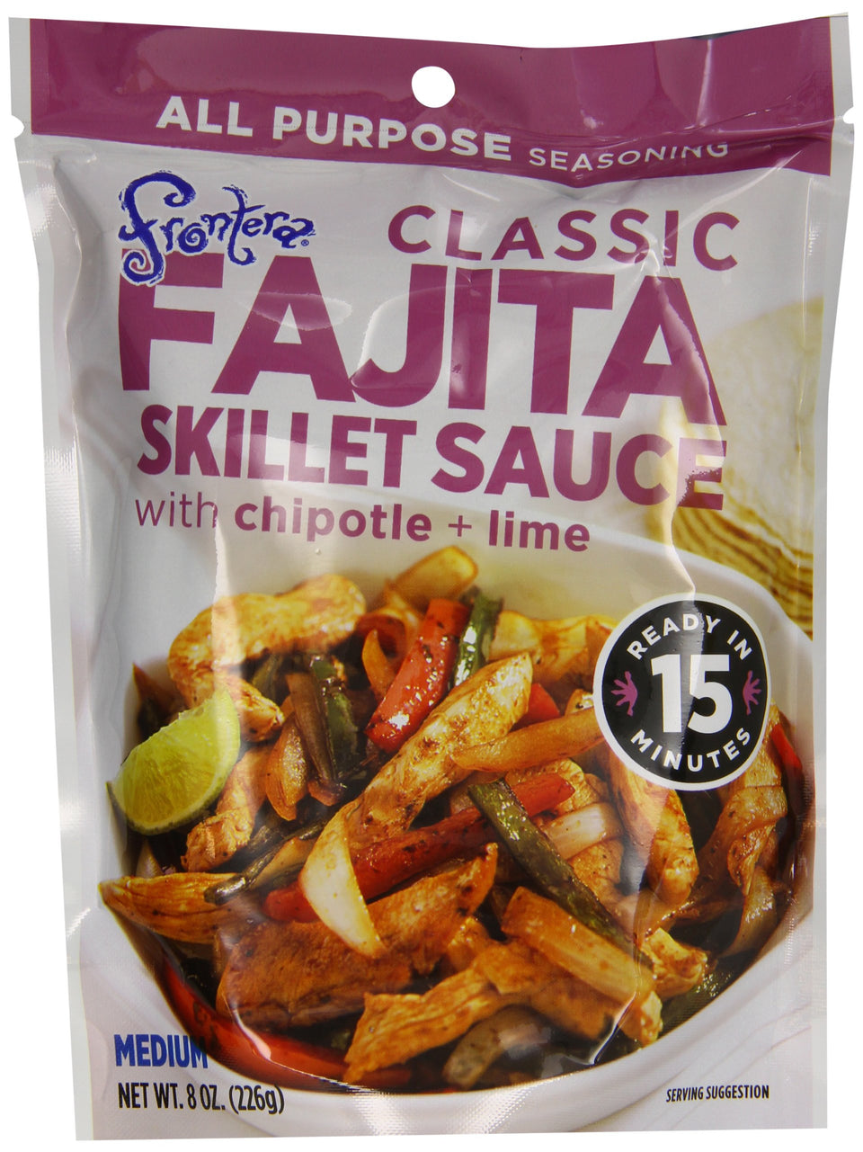 Frontera Fajita Skillet Sauce Classic 8 oz bottle enhances fajitas with smoky flavor
