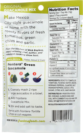 Frontera Guacamole Mix pouch 8-pack packaging ideal for on-the-go snacks