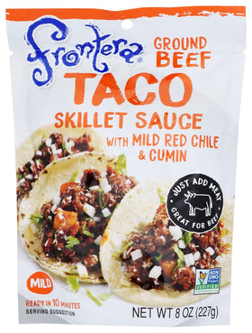 Frontera Original Taco Skillet Sauce 8 oz bottle with pour spout for quick meals.
