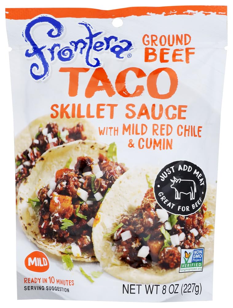 Frontera Original Taco Skillet Sauce 8 oz bottle with pour spout for quick meals.