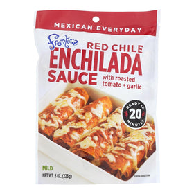 Frontera Red Chile Enchilada Sauce bottle with rich flavor for enchiladas.
