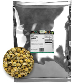 Frontier Chamomile Flowers German whole double cleaned bulk bag for tea, potpourri, and crafts.