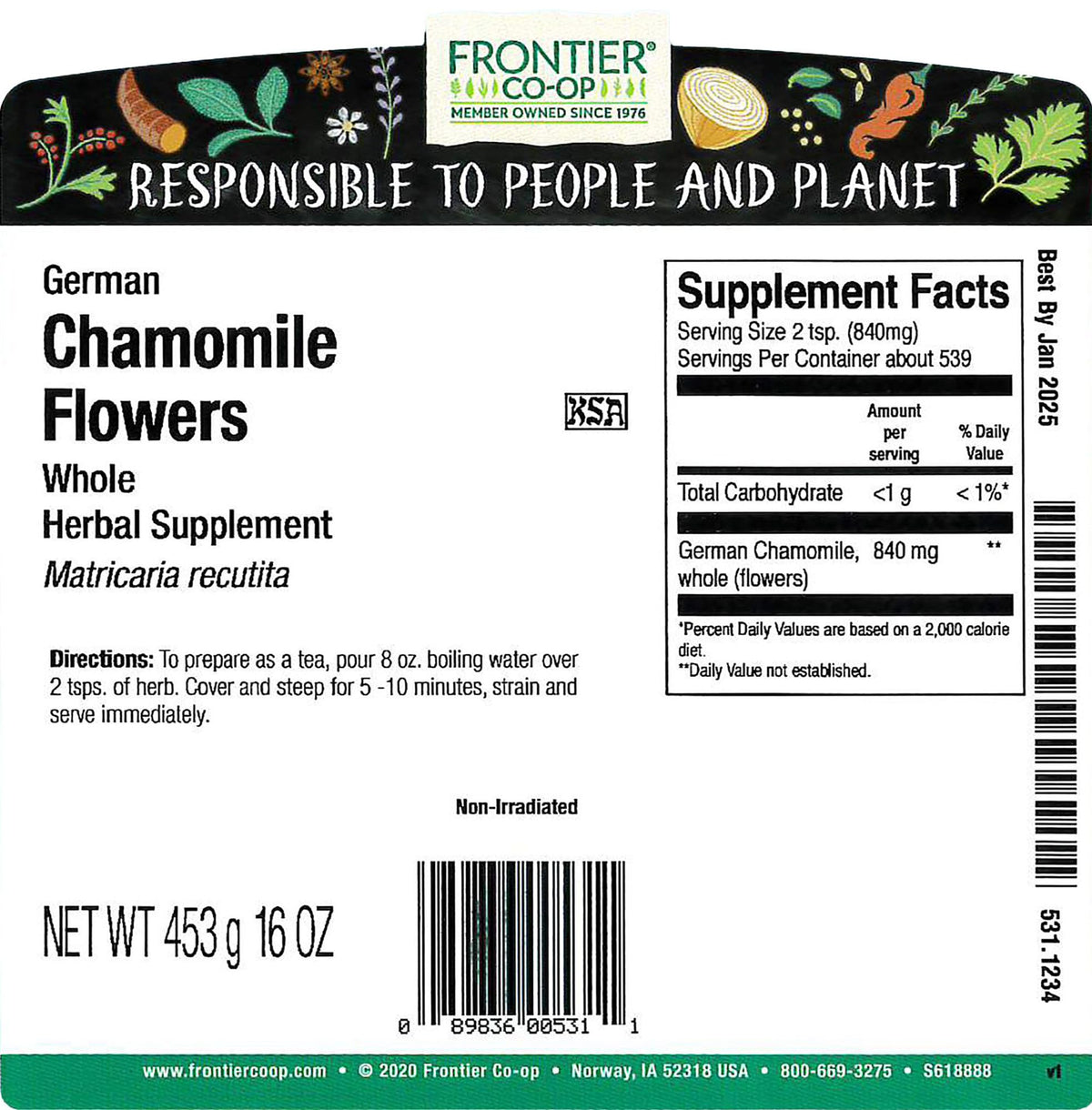 Frontier Chamomile Flowers ideal as a tea ingredient in soothing blends.