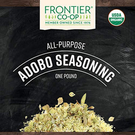 Frontier Co-op Adobo seasoning bottle pouring to flavor marinades and sauces