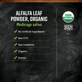 Frontier Co-op Organic Alfalfa Leaf Powder with scoop for precise measuring and tastier shakes.