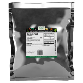Frontier Co-op burdock root cut and sifted 1lb packaging for pantry prep.