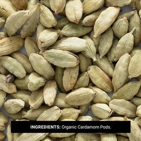 Close-up of cardamom pods with aromatic oils and sweet, warm flavors.