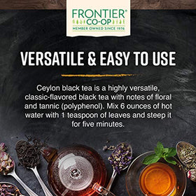 Kosher-certified Frontier Co-op Ceylon decaf packaging label.