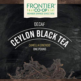 Frontier Co-op Ceylon decaf long-wiry leaves for premium brew.