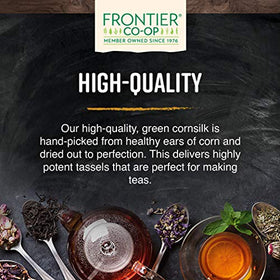 Frontier Co-op Cornsilk tea infusions offer gentle aroma and light body.