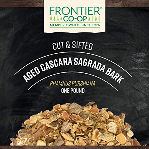 Frontier Co-op cut-and-sifted cascara sagrada bark closeup showing texture.