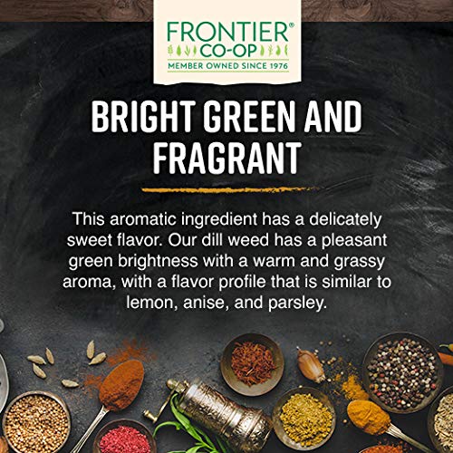 Frontier Co-op dill weed aroma near dish hints at fresh flavor.