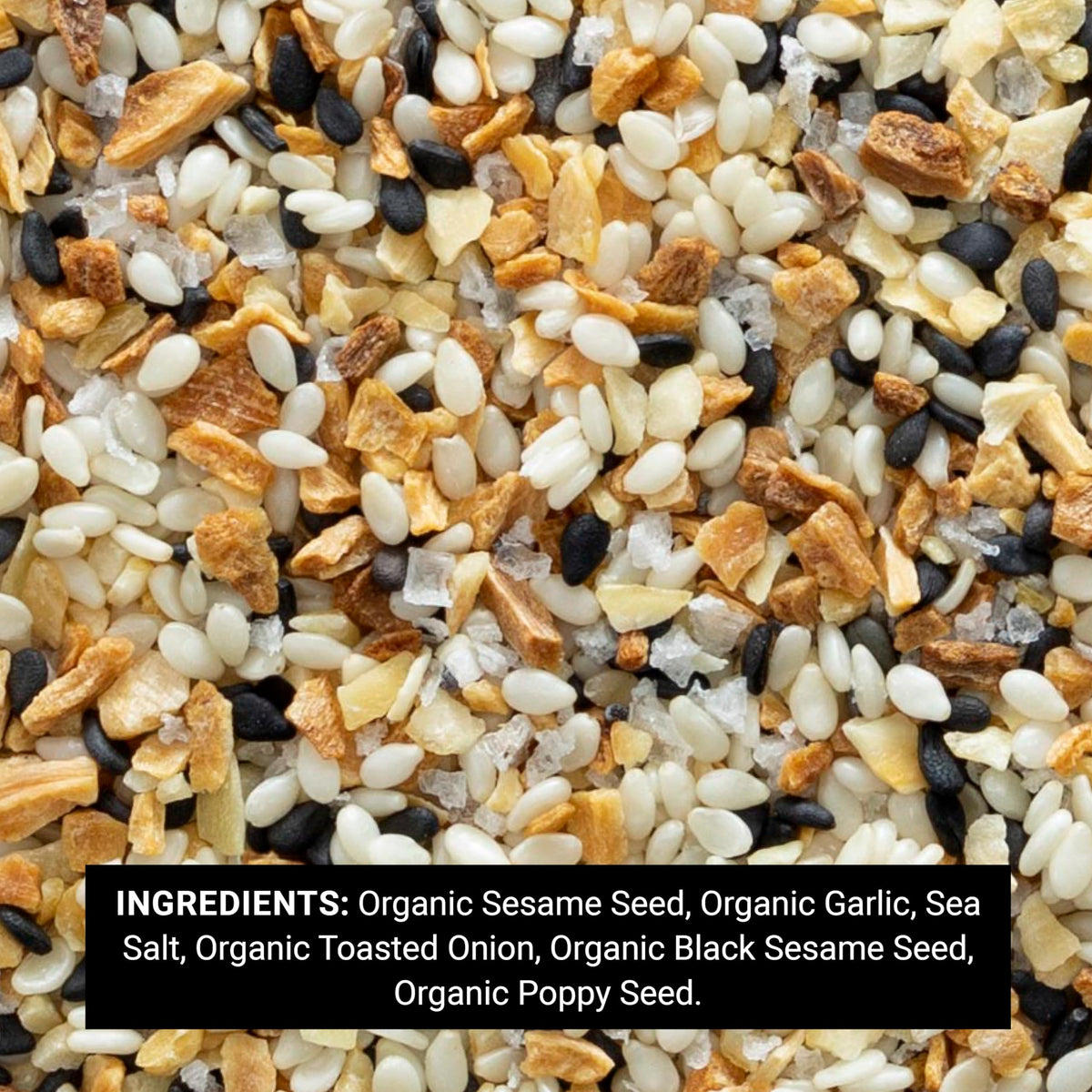 Frontier Co-op Everything Blend label close-up showcases ingredients and organic quality
