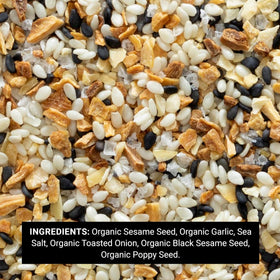 Frontier Co-op Everything Blend label close-up showcases ingredients and organic quality