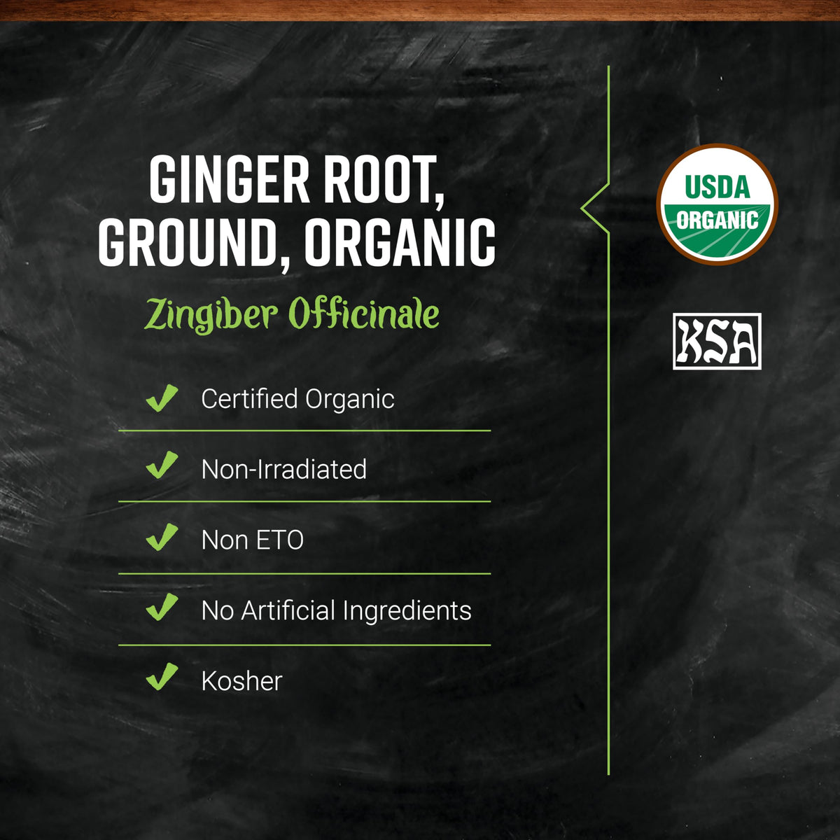 Frontier Co-op Ginger Root Powder certified kosher and organic for clean kitchen use.