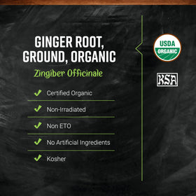 Frontier Co-op Ginger Root Powder certified kosher and organic for clean kitchen use.