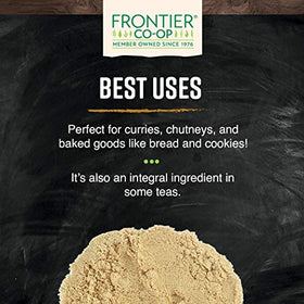 Frontier Co-op Ginger Root Ground spice-rack display supports everyday cooking.