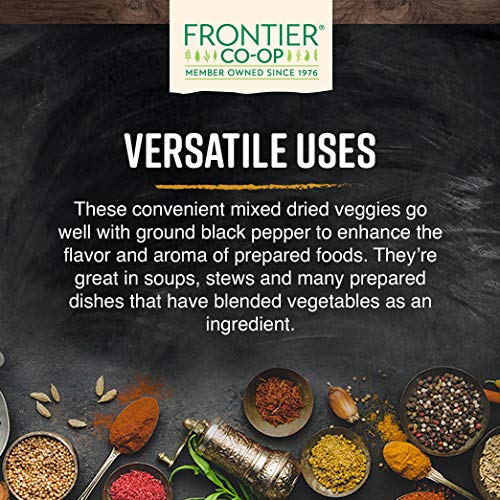 Frontier Co-op Hearty Vegetable Stew Blend cooked soup in a pot highlighting rich color.