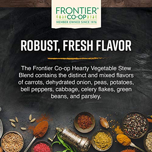 Frontier Co-op Hearty Vegetable Stew Blend on kitchen shelf for easy pantry staples.