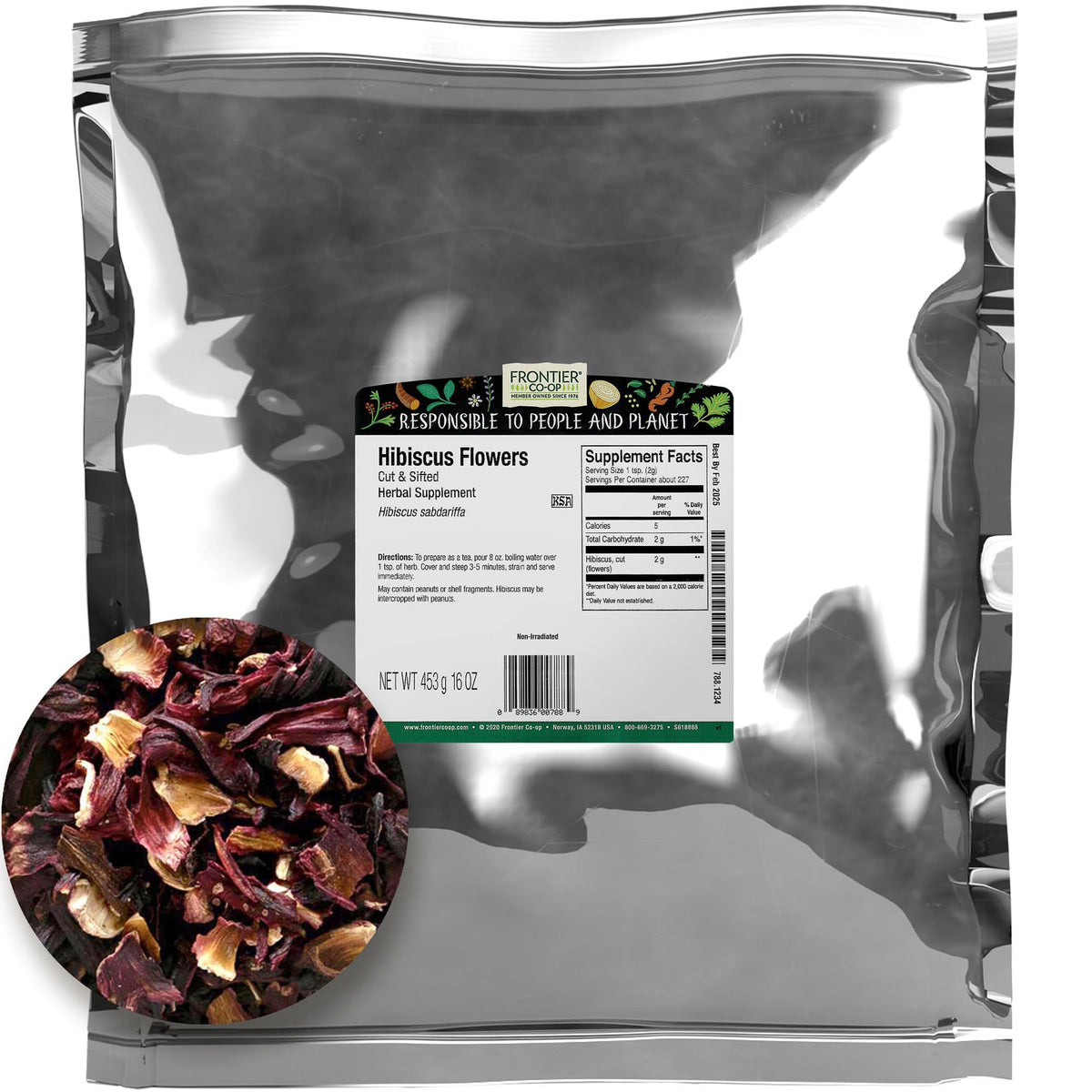 Frontier Co-op hibiscus cut-sifted bulk flowers for tea blends