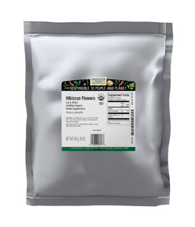 Frontier Co-op hibiscus sun-dried for bright color and cranberry-like tartness.