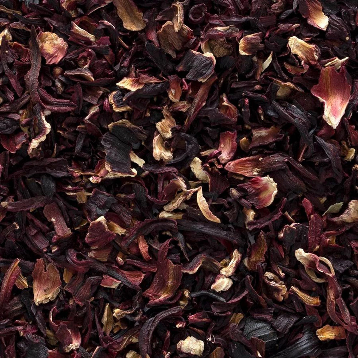 Frontier Co-op hibiscus tea infusion displaying bright red brew
