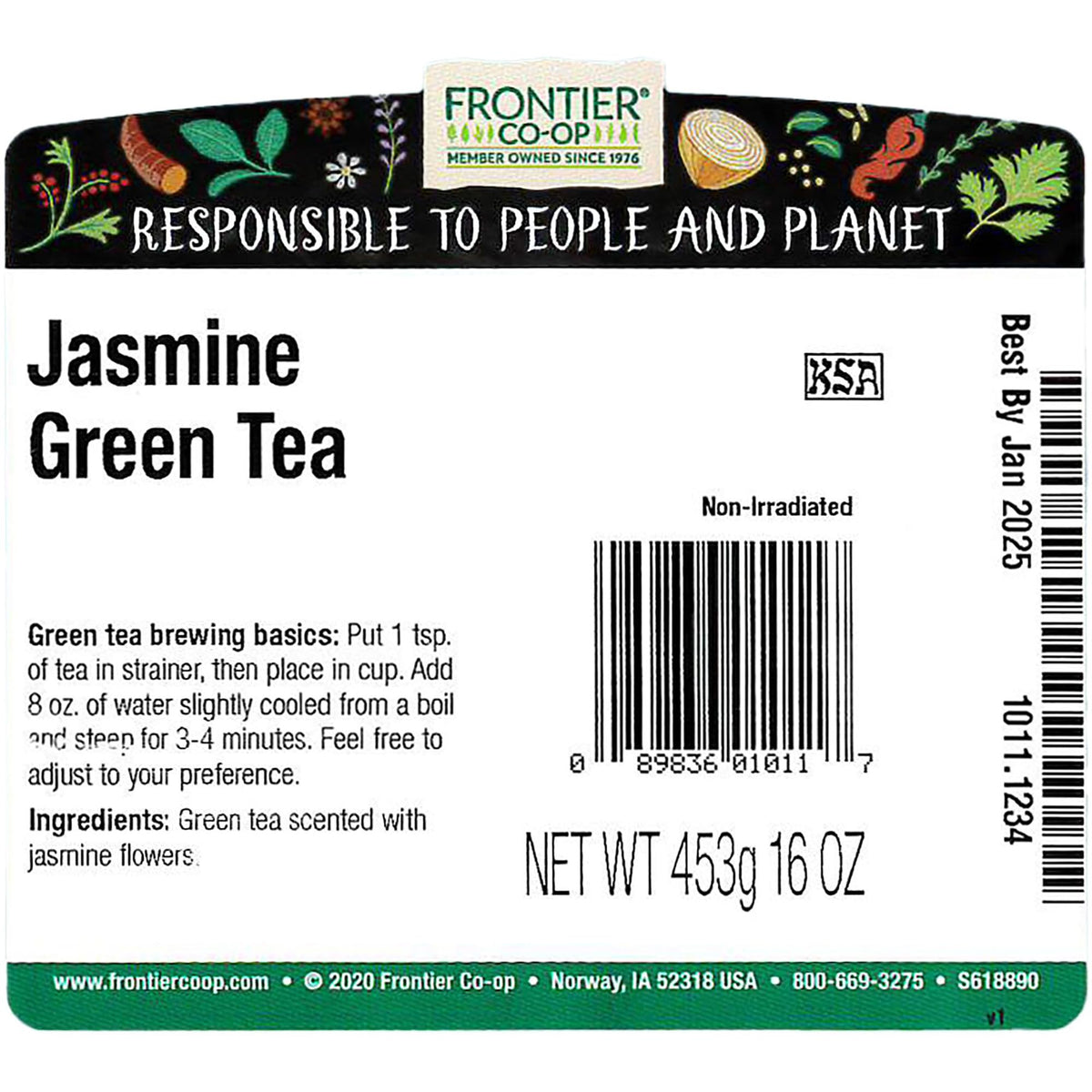 Frontier Co-op Jasmine Green Tea aroma close-up highlighting jasmine scent