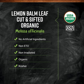 Frontier Co-op Lemon Balm Leaf close-up reveals bright citrus aroma for tea.