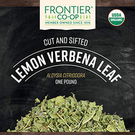 Frontier Co-op Lemon Verbena leaf dried leaves close-up with bright citrus aroma.