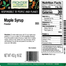 Frontier Co-op maple syrup powder close-up of fine texture ideal for baking and cooking.