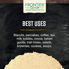 Frontier Co-op maple syrup powder stored in a pantry jar for easy access.