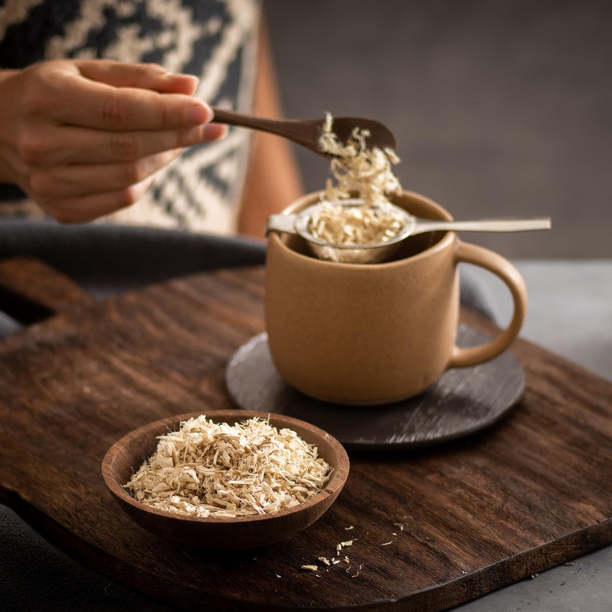 Frontier Co-op Marshmallow Root glass tea cup setup for soothing sips.